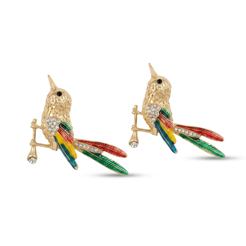 Bird Brooch - Gold - 2.5 cm × 5 cm