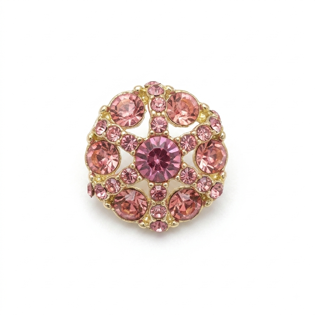Dome-Shaped Stone Metal Button - Silver Pink - 15.3 mm / 24 Ligne