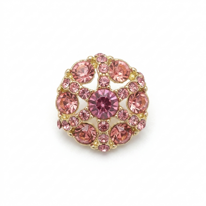 Dome-Shaped Stone Metal Button - Silver Pink - 15.3 mm / 24 Ligne