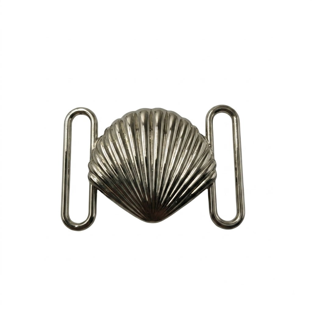 Sea Shell Look Buckle - Silver - 3.5 cm × 5 cm