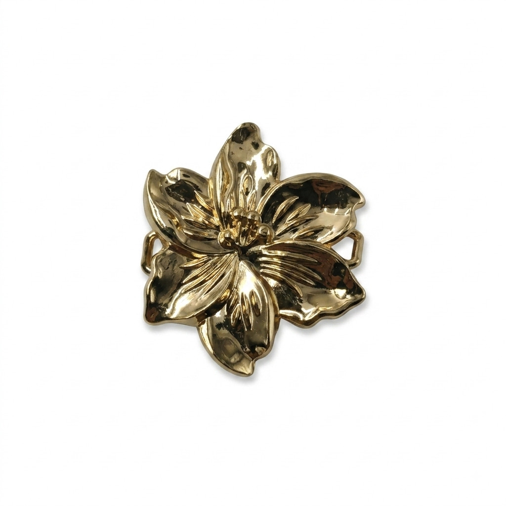 Flower Metal Buckle - Gold - 5 cm × 6 cm