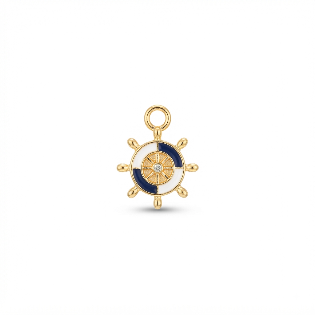 Ship Wheel Charm - Gold