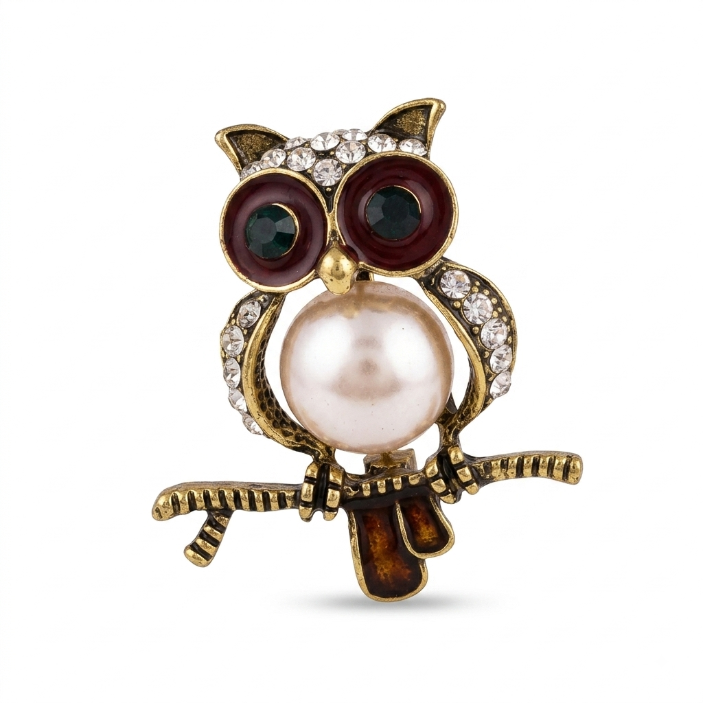 Owl Brooch - Gold - 3 cm × 5 cm