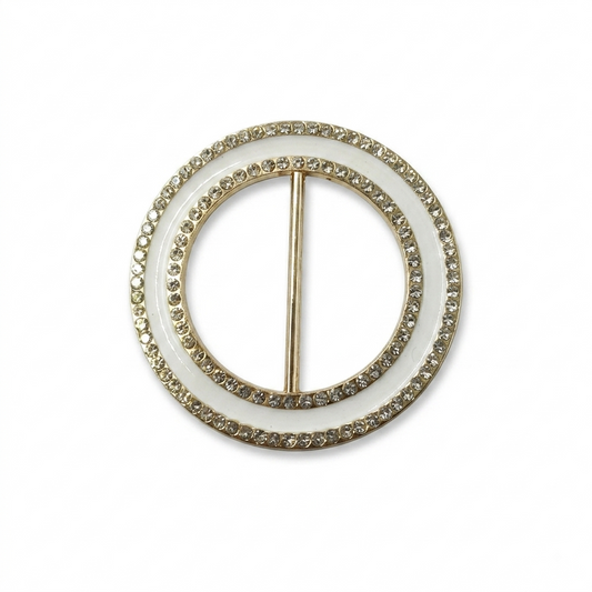 Round Shape Enamel Buckle - White / Gold - 6 cm × 6 cm