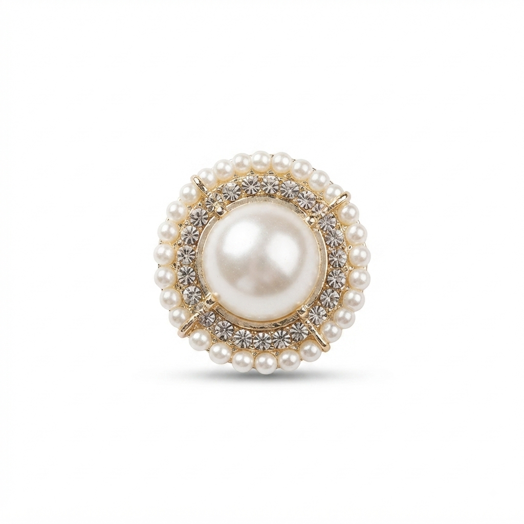 Pearl-Embellished Button - Off-White - 22 mm / 30 Ligne